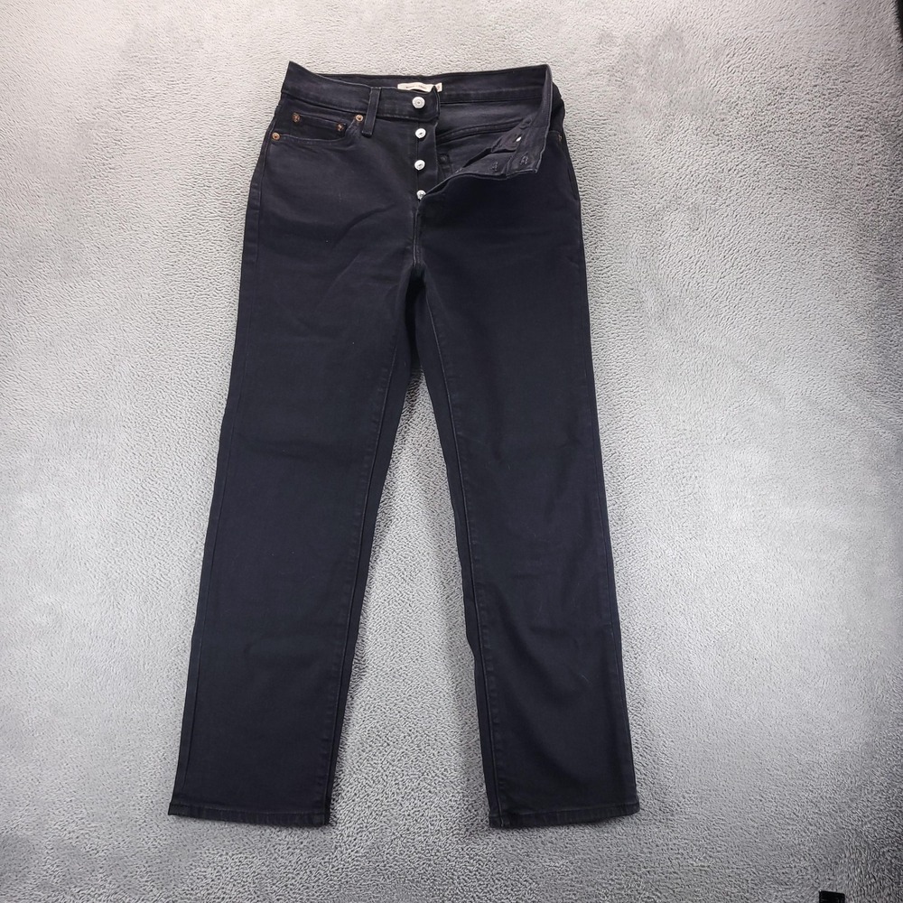 Levis Jeans Womens 29 Black Wedgie Straight High Rise Button Fly Stretch Minimal